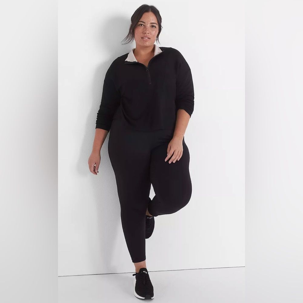 Livi active Lane Bryant Half-Zip Cozy Soft Pullover 3/4 Zip Crop Black Sz 18/20